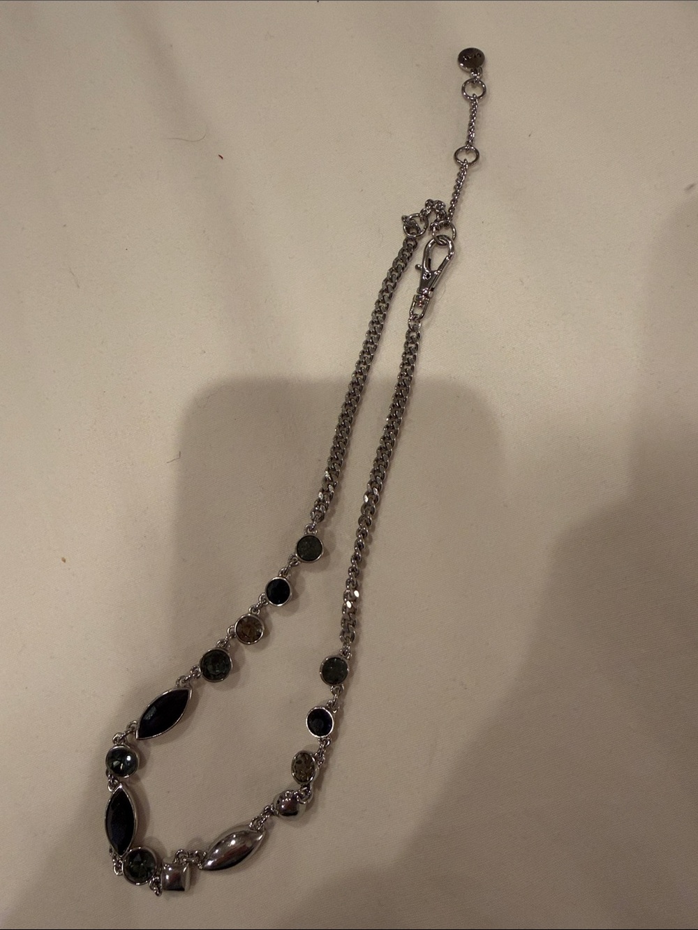 DKNY Silver-Tone Necklace with Black Stones